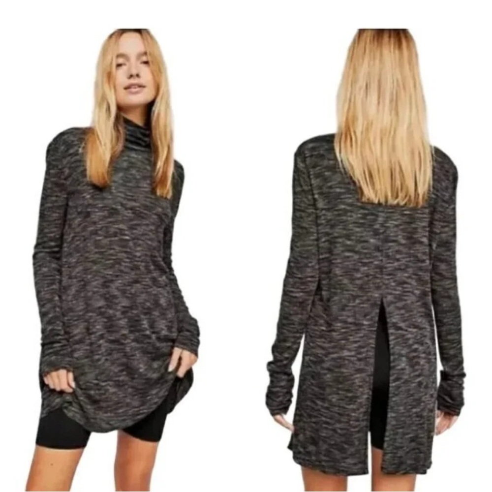 We The Free Women's Grey Heathered Turtleneck Tunic with Split Back Size Medium